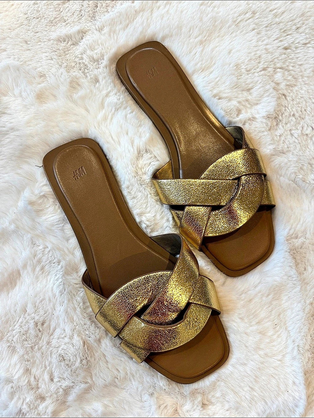 H&M Gold-coloured Crossover-strap Sandals Metallic Gold